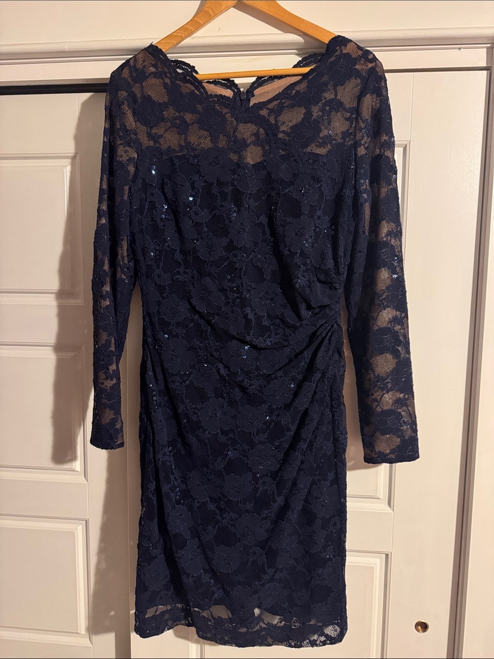 Ralph Lauren Navy Long-Sleeve Lace Dress with Sequins